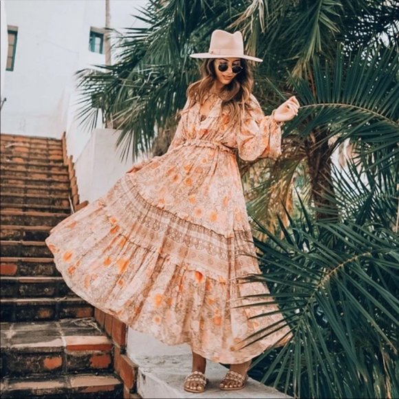 Long Sleeve Boho Floral Gypsy Print Maxi Dress - Picture 6 of 15